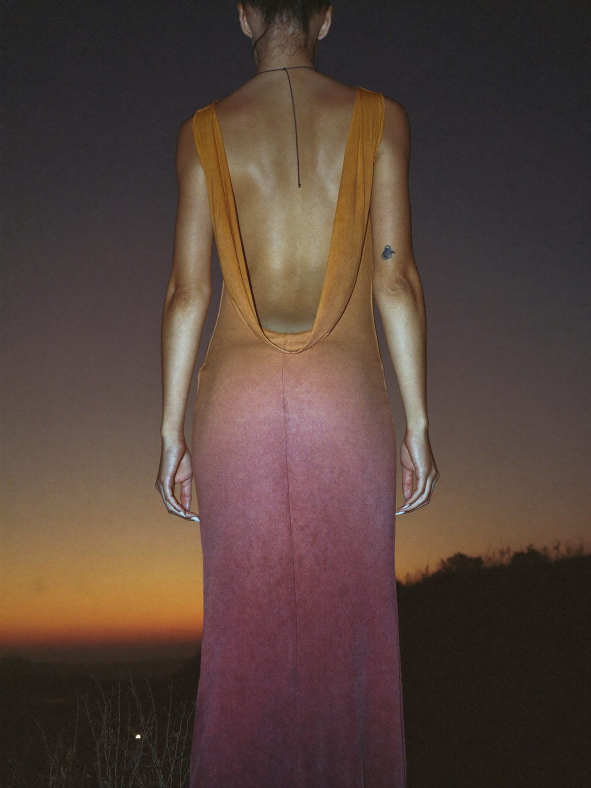 Ombré bias gown from apricot to plum